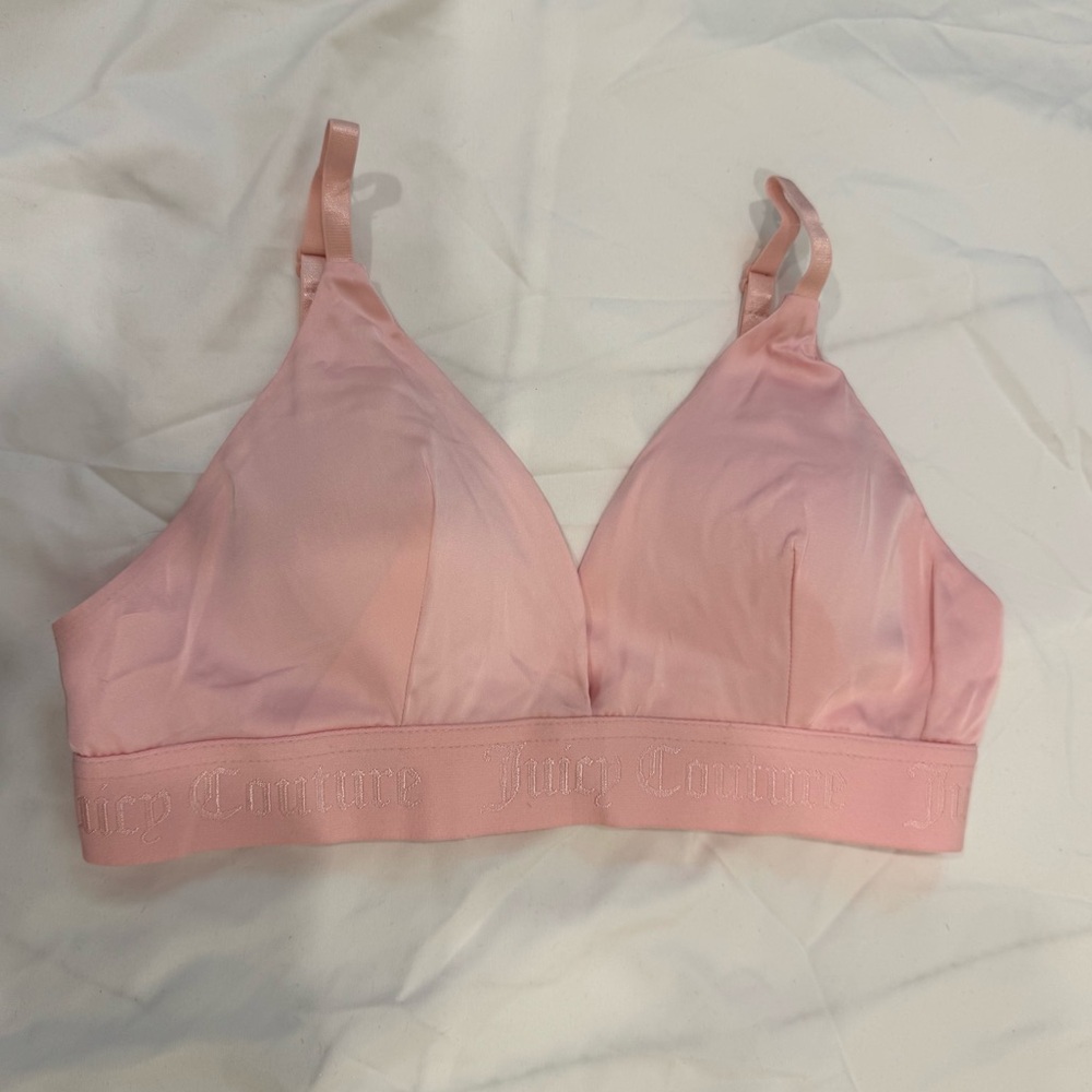 Juicy Couture Pink Satin Bralette Medium Y2K Style Lounge Bra Sleepwear Logo